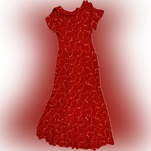 NWOT REFORMATION Talleen Red Floral Print Ruffle maxi cap sleeves Dress sz 12 - Picture 6 of 7